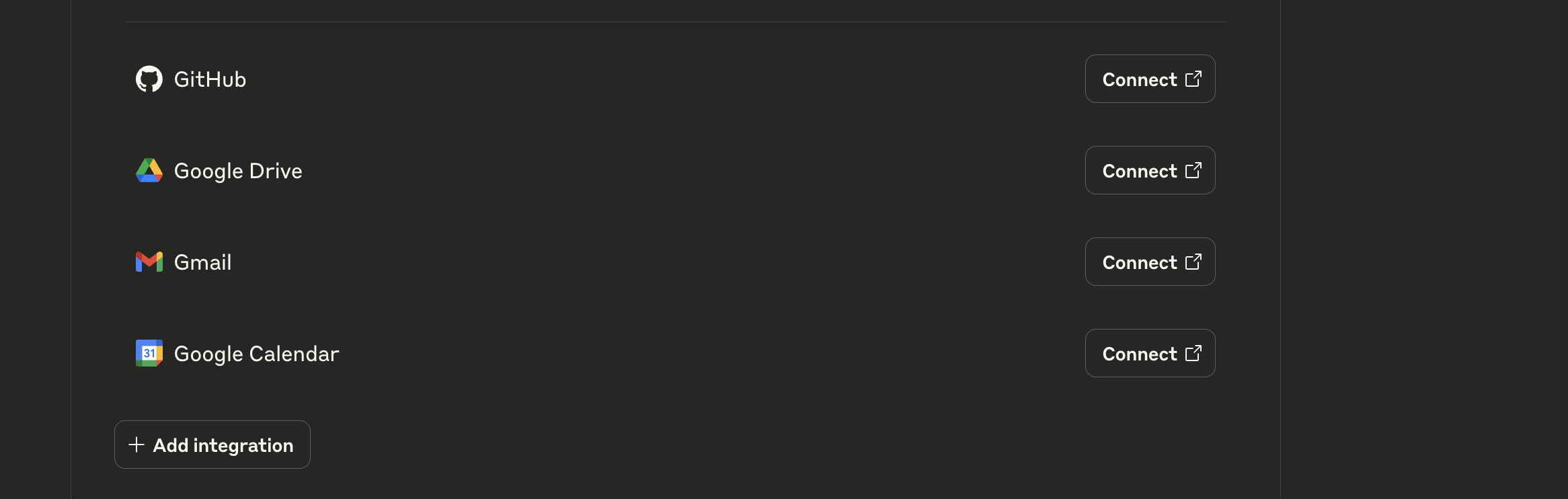 Screenshot: add integration button