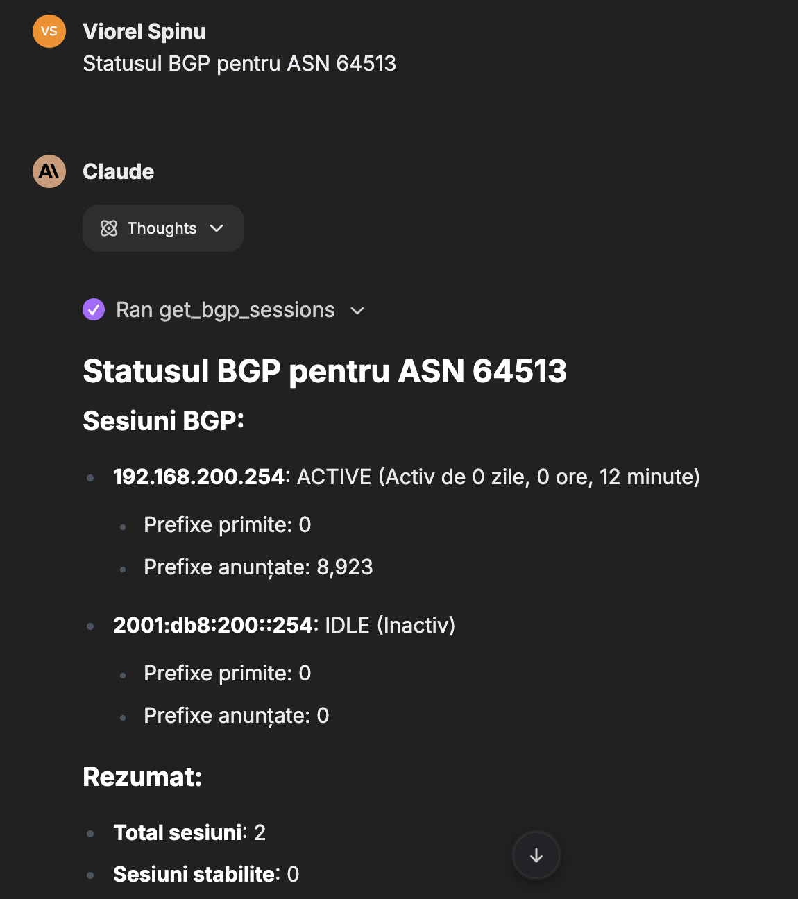 Exemplu conversație 1 cu agentul ISP