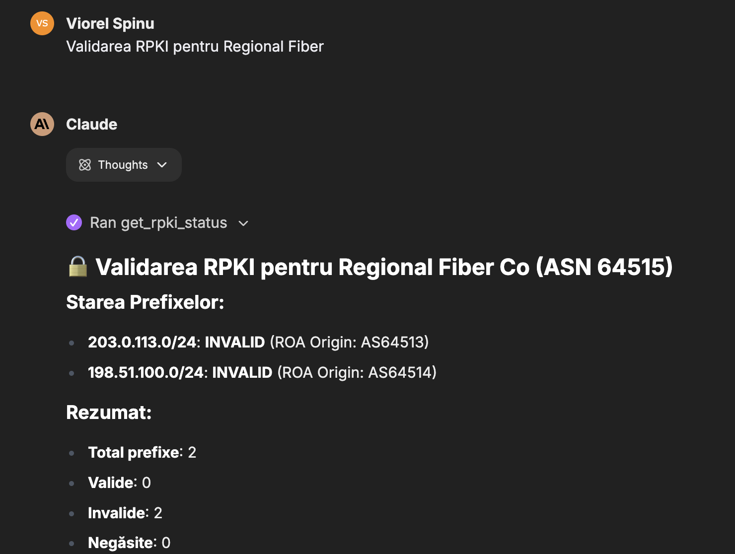 Exemplu conversație 4 cu agentul ISP