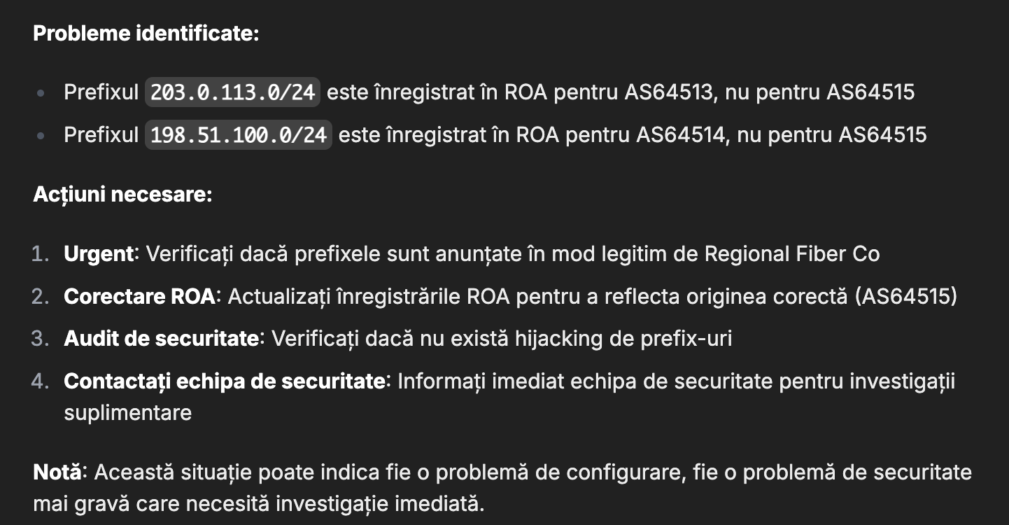 Exemplu conversație 5 cu agentul ISP